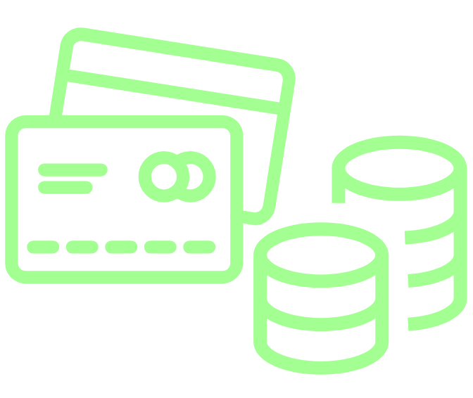 An icon showing bank cards and coins to represent different payment methods.