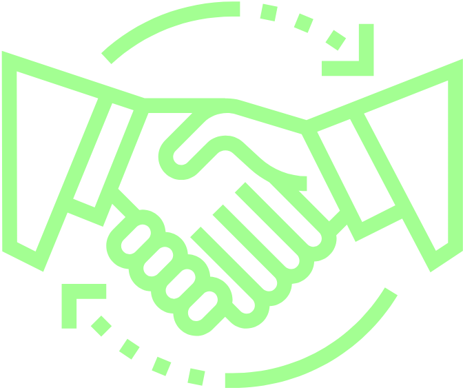 An icon showing a handshake with arrows going in a full circle around them.